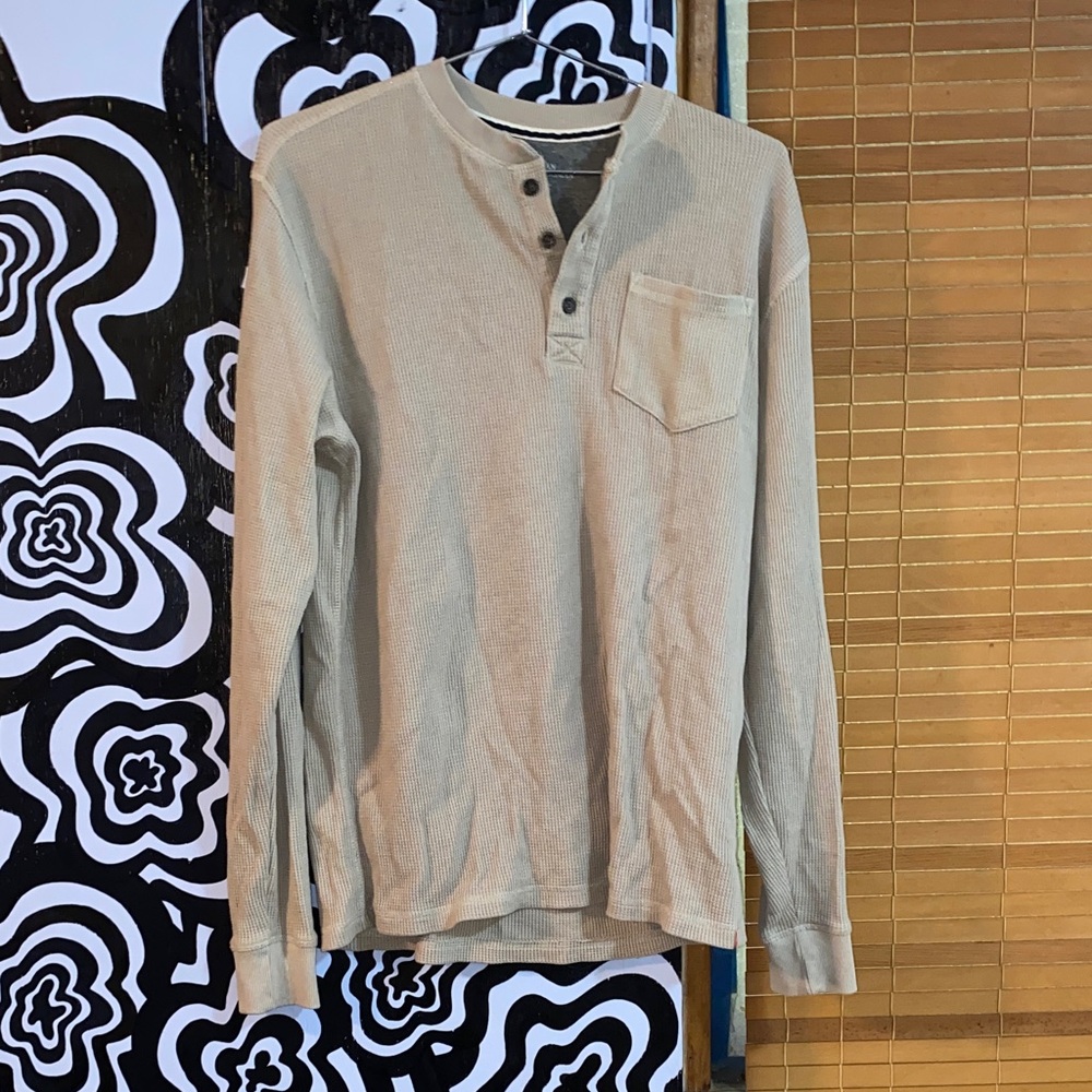 Men's Classic Beige Henley Long Sleeve Shirt